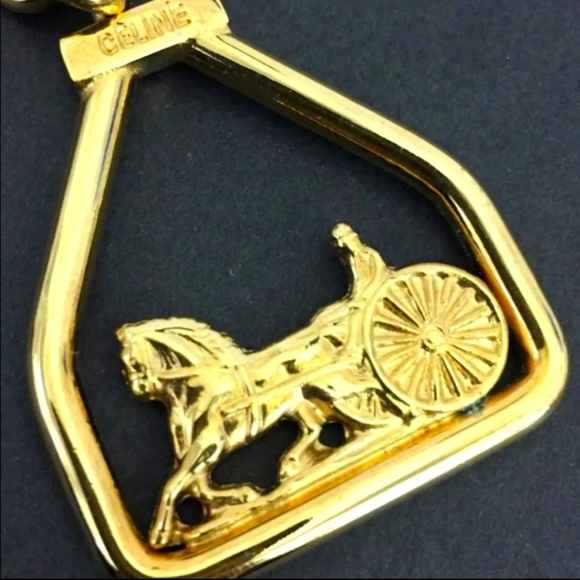 CELINE HORSE CARRIAGE GOLD TONE KEY RING CHARM/1A4778 - Picture 2 of 12